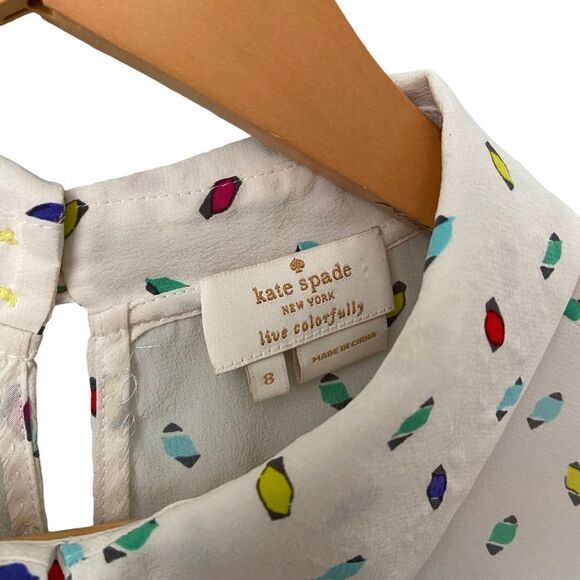 Kate Spade Peter Pan Collar Cream Silk Abstract Print Blouse in Size 8 - Picture 5 of 8